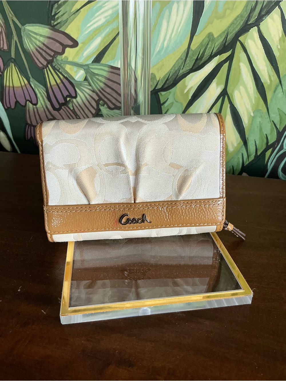 Coach Signature Canvas Wallet with Tan Leather Trim | Y2K
